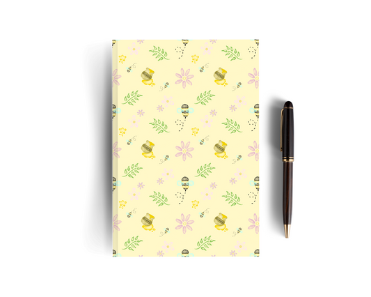 Yellow Lined Bee Notebook - Large Pattern