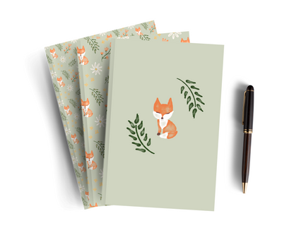 Sage Green Lined Fox Notebook - Set Of Three