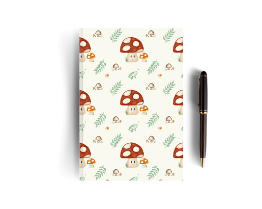 Cream Lined Mushroom Notebook - Large Pattern