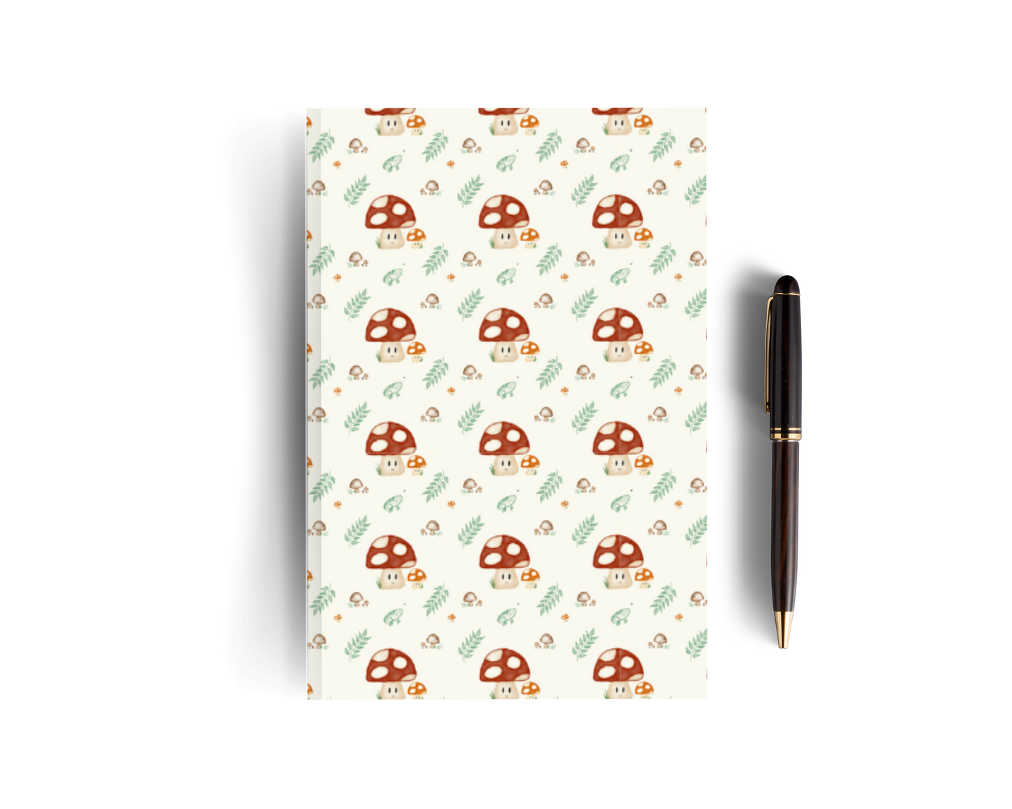 Cream Lined Mushoom Notebook - Small Pattern