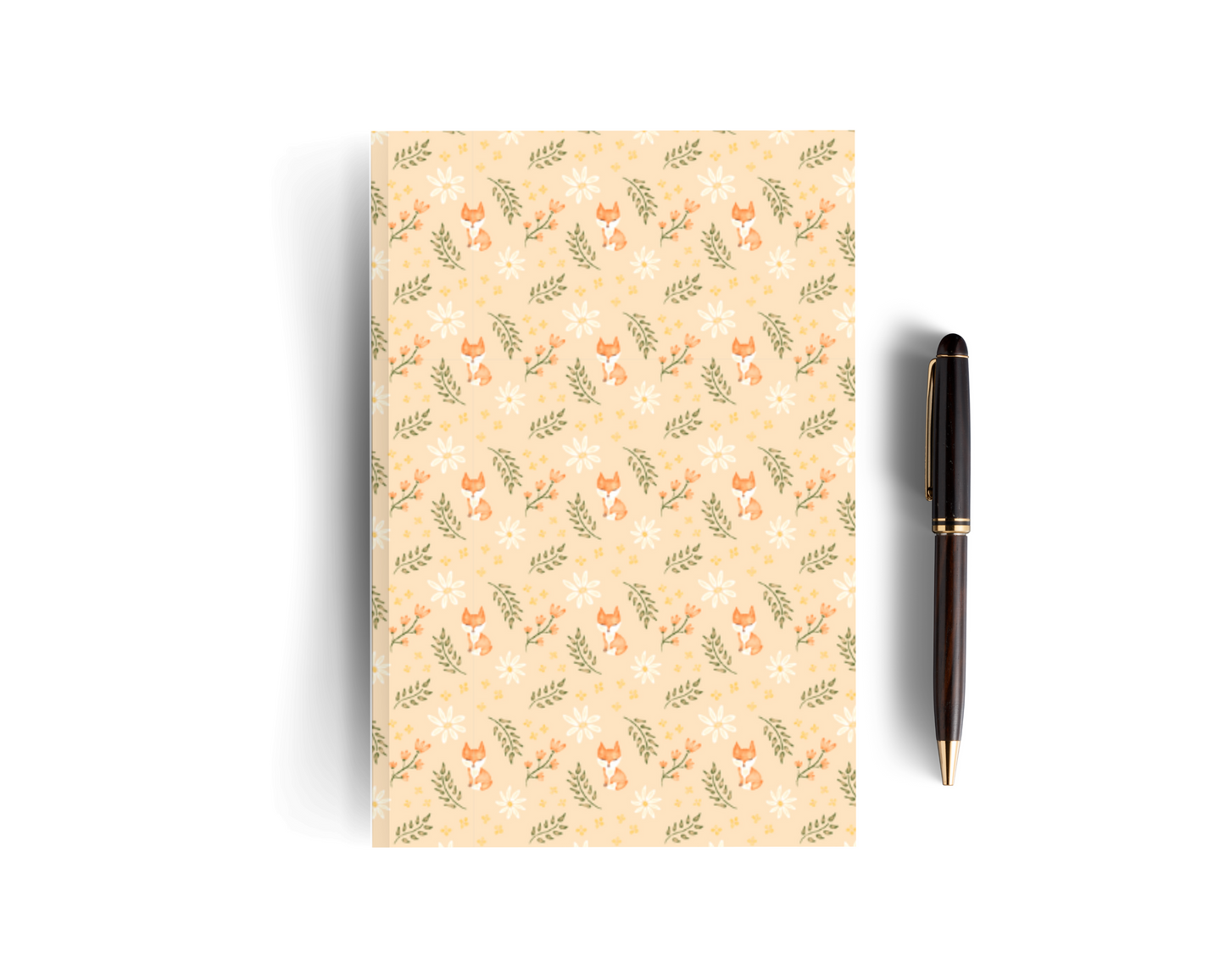 Cream Lined Fox Notebook - Small Pattern