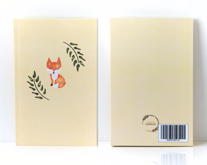 Cream Notebook front and back featuring an orange watercolour fox and leaves on the cover