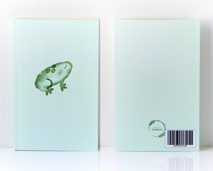 Pastel Green Notebook Front and Back with a cover featuring two green watercolour frogs