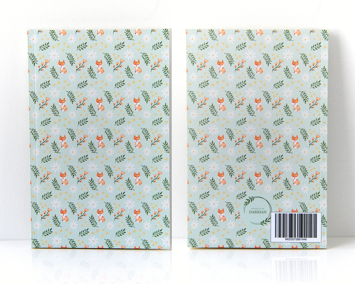 Sage Lined Fox Notebook - Small Pattern